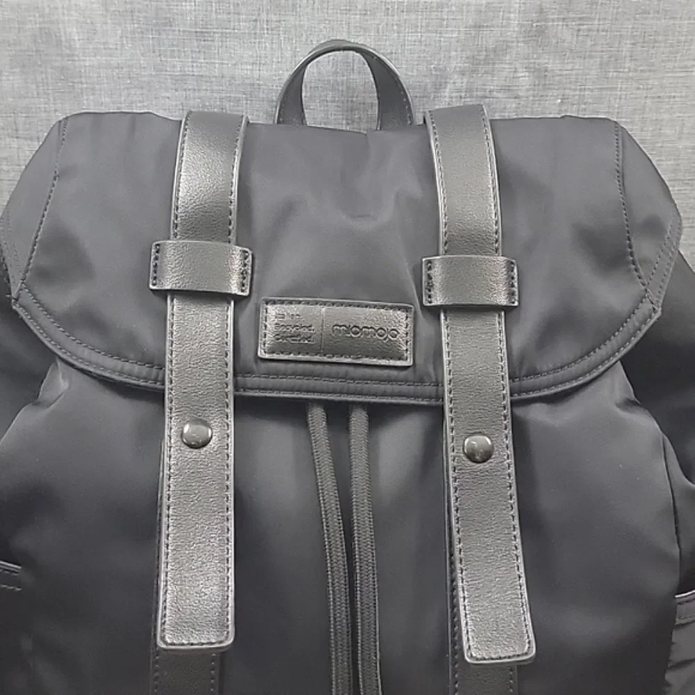 MioMojo Orlando VEGAN Black Leather Backpack -  Minimalist, Nylon, Recycled